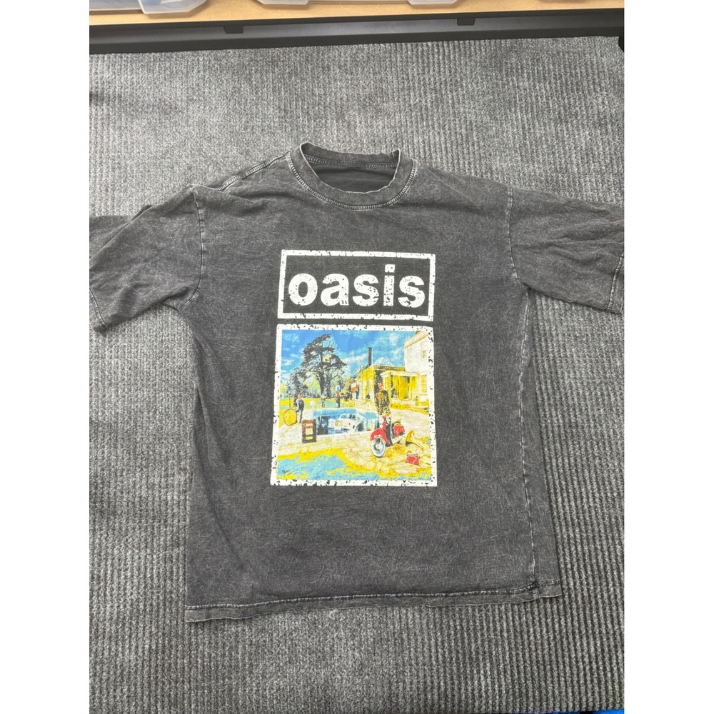 Oasis Be Here Now Graphic T Shirt Charcoal Acid Wash Rock Band Tee Large